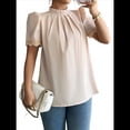 thumbnail image 3 of Camisa de Verano para Mujer, de Corta, con Volantes, Cuello Alto, Floral, , 2025, Blusas Informales, Tops Caqui M, 3 of 8