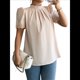 thumbnail image 3 of Camisa de Verano para Mujer, de Corta, con Volantes, Cuello Alto, Floral, , 2025, Blusas Informales, Tops Caqui M, 3 of 8