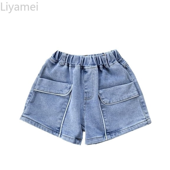 Liyamei Girls Denim Shorts with Elastic Waist and Pockets for Summer Casual Wear Size 5-13,Blue