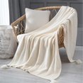 thumbnail image 3 of Manta, Manta de Punto, Manta de Punto con Borlas, Cojín de Sofá, Cama, Beige, 3 of 6