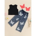 thumbnail image 2 of Argulvti Toddler Baby Girl 2Pcs Summer Outfits Cotton Sleeveless Ribbed Tank Tops + Denim Pants Set, 2 of 7