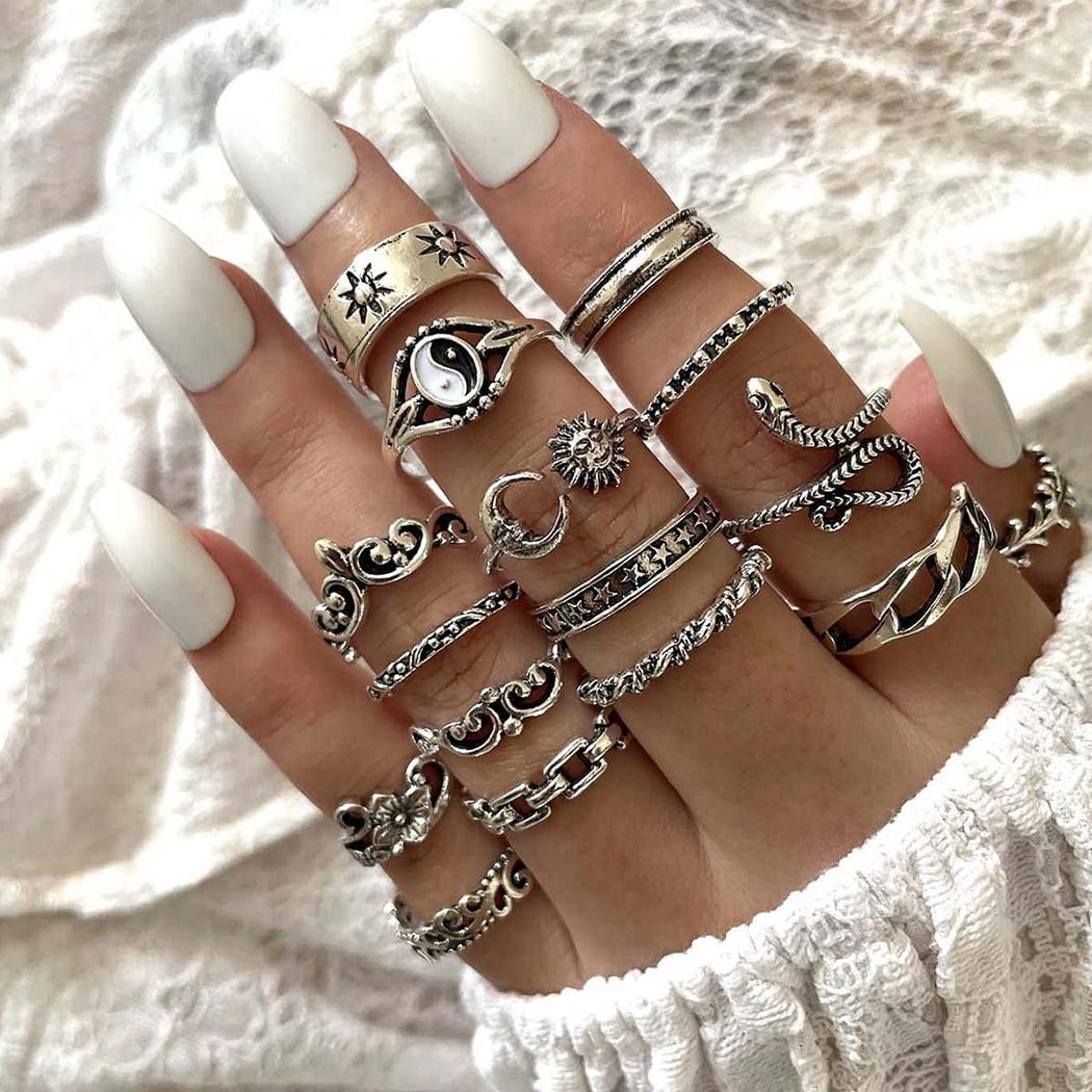 Ring Set Finger Rings Women Girl Gift | Finger Ring Women Enamel - Heart  Rings Set - Aliexpress