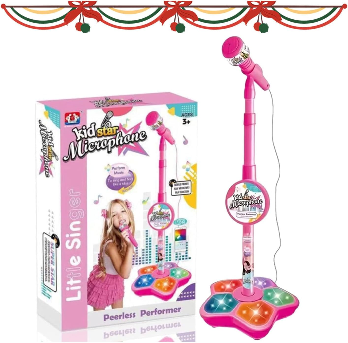 EKids Rainbow High Boombox Speaker With Microphone, Kids Karaoke Machine Built Music Flashing Lights