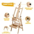 thumbnail image 6 of Lorelo H Frame Easel, French Easel with Casters, Solid Beech Wood Easel, Painting Canvas Holder Stand, Tilts Flat Artist Easel, Height Angle Adjustable, 6 of 9