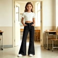 thumbnail image 2 of Ticikt Girls Solid Color Flared Pants, High Waist Double Pockets Stretch Bootcut Trousers Casual Kids Bell Bottom Daily Pants,Black, 2 of 7