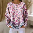 thumbnail image 2 of Women's Autumn Winter Dense Floral Print Top Waffle Henry Shirt for Luxurious and Comfortable Fall Fashion with Floral Designs,Purple,L, 2 of 7