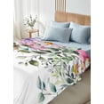 thumbnail image 4 of Eucalyptus Flower Full Size Flat Sheet, Wrinkleproof & Fadeproof Cooling Flat Bed Sheet Only, Sage Green Botanical Boho Leaf Pink Breathable Soft Bedding Top Sheets 81 x 96 Inches, 4 of 8