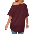 thumbnail image 4 of Short Sleeve Off Shoulder Solid Color Women Casual T Shirt, 4 of 7
