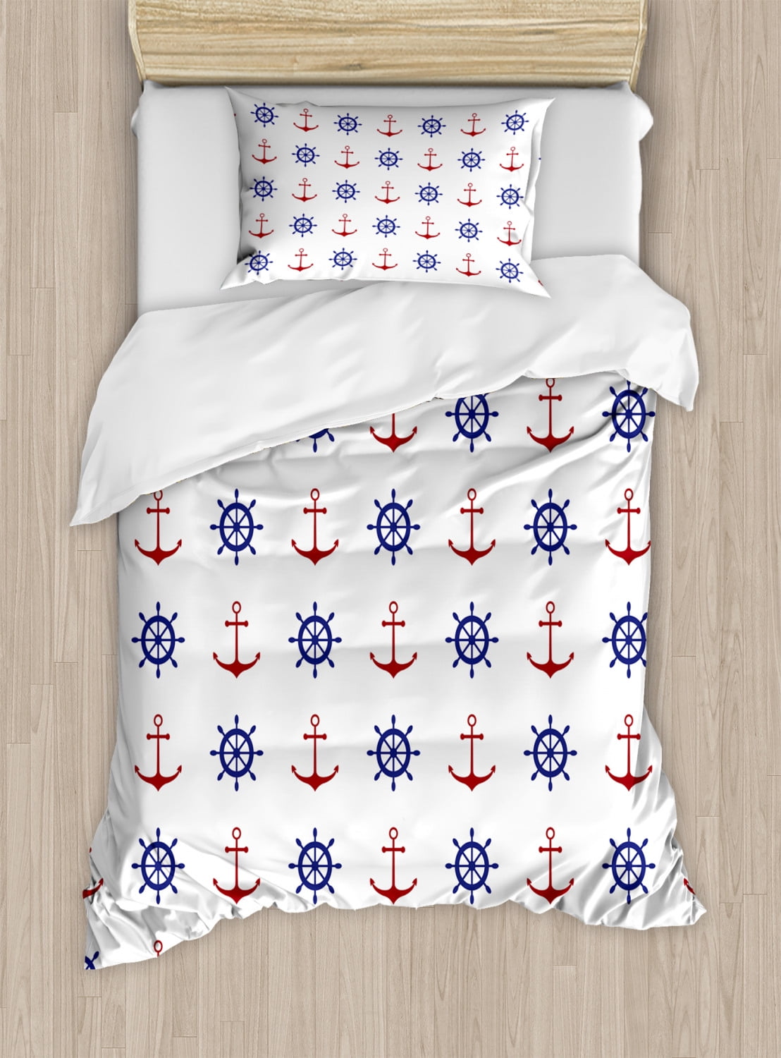 Modern Duvet Cover Set with Pillow Shams Pattern with Anchors Print 