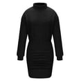 thumbnail image 3 of Zedker Women's Pullover Sweater Dress Long Lantern Sleeve Ribbed Knit V Neck Ruched Bodycon Mini Dress 2025 Fashion Dress For Women Plus Size Black S, 3 of 6