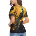 thumbnail image 3 of Xecao Elegant Gold Leaf Peacock for Women's V-Neck T-Shirts-Elegant Half-Sleeve Tops Perfect for Summer-XX-Large, 3 of 5