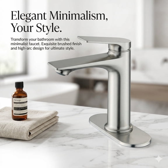 Brushed Nickel Single Handle Bathroom Faucet with Deck