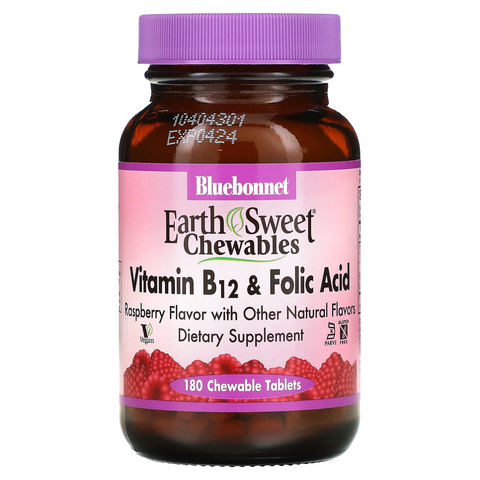 EarthSweet Chewables, Vitamin B12 & Folic Acid, Raspberry , 180