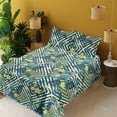 thumbnail image 2 of Ambesonne Hibiscus Fitted & Flat Sheet with Shams 4 Pcs Set, Geometric Flowers Exotics, Full, Mustard Teal Fern Green, 2 of 5