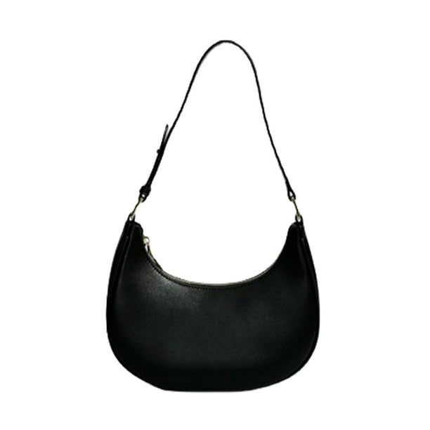 Bolso Underarm Mujeres Compras Casual Media Luna Bolsos PU Elegantes Bolsos Negro