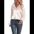 thumbnail image 1 of Blusas de Satén para Mujer, Informales, de Larga, con Botones, Elegantes, para Trabajo y Negocios Champán XL, 1 of 10