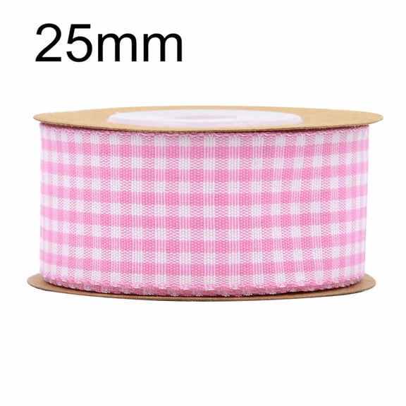 NAMZI 1 Inch x 5.5 Yards Gingham Ribbon, Classic Plaid Buffalo Checker Ribbon for Gift Wrapping, Hair Bows & DIY Crafts, Pink
