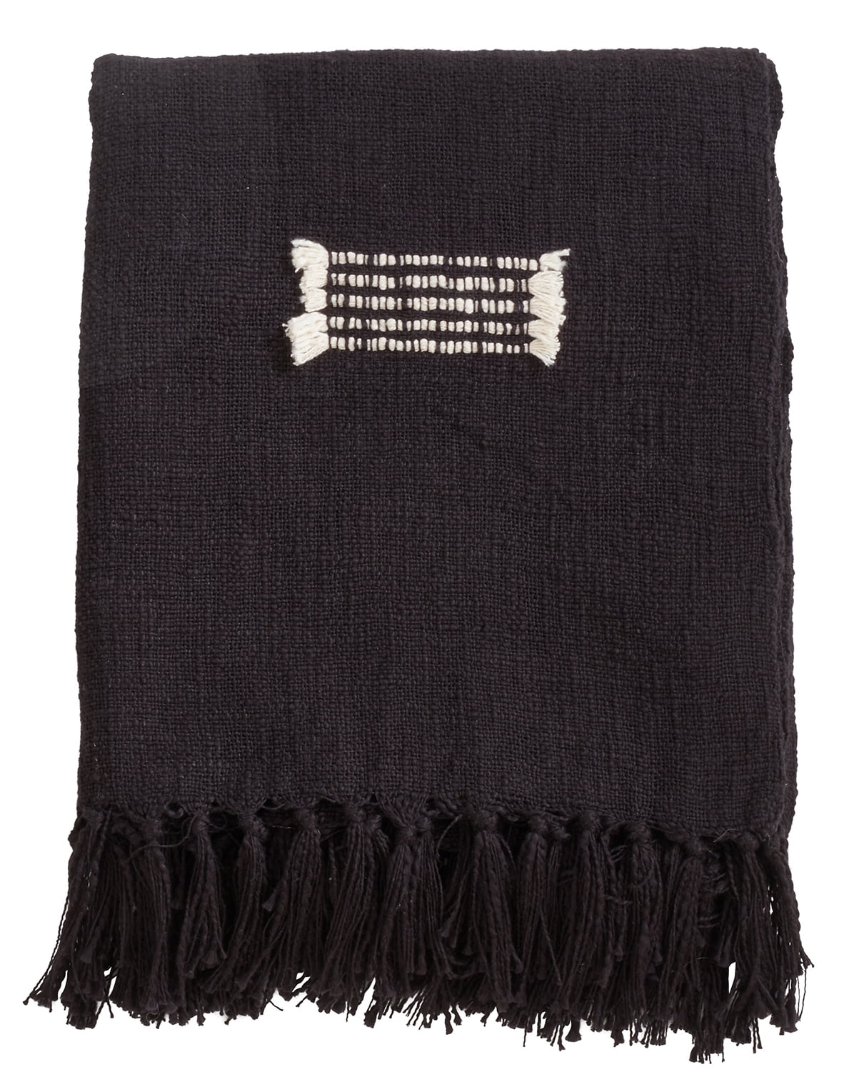 Black Cotton Throw Blanket with Fringed Lines, 50 x 60 Inch