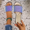 thumbnail image 4 of Gifts Clearance Sandals for Women 2025 Women's Summer New Plus Size Frosted Sequin Line Over Beach Flats Light Sandals, 4 of 6