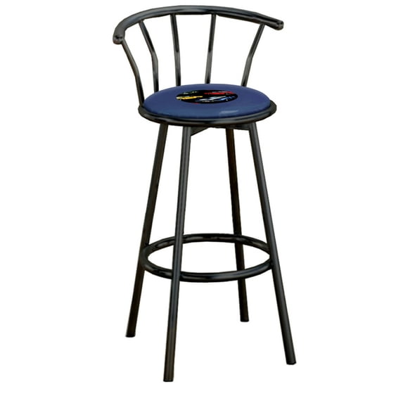 The Furniture King Bar Stool Black Metal with a Car, Train, or Truck Themed Decal (Muscle Cars Power-Blue)