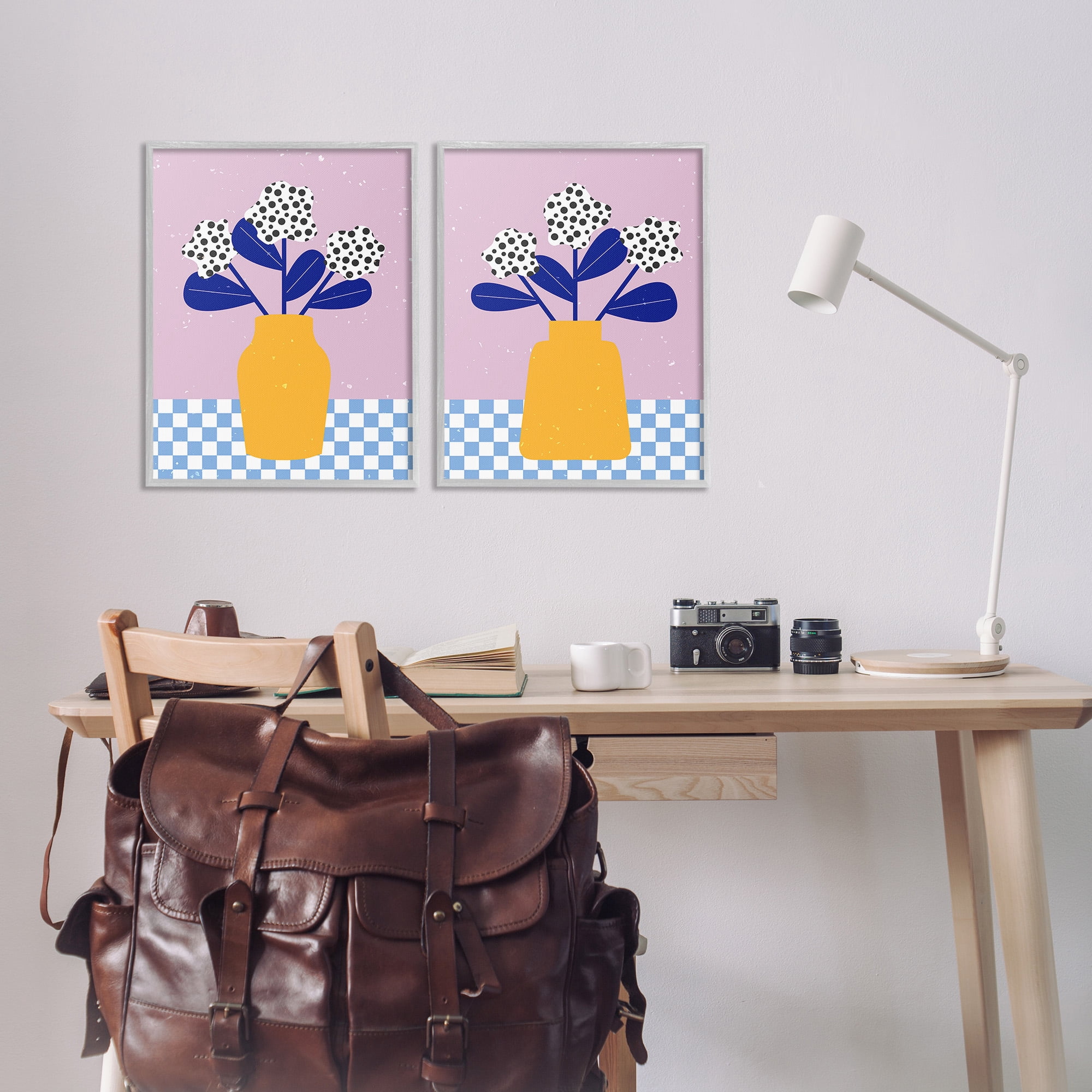 Stupell Industries Patterned Flowers in Vases Botanical & Floral Painting Gray Framed Art Print Wall Art, 16 x 20, Set of 2
