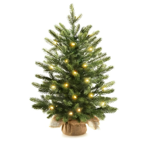 LAMIRO Small Tabletop Christmas Tree with Led Warm Lights Table Top Christmas Decorations Pre-Lit Artificial Xmas Tree Green Mini Tree for Indoor Xmas Party Decor 18 Inches