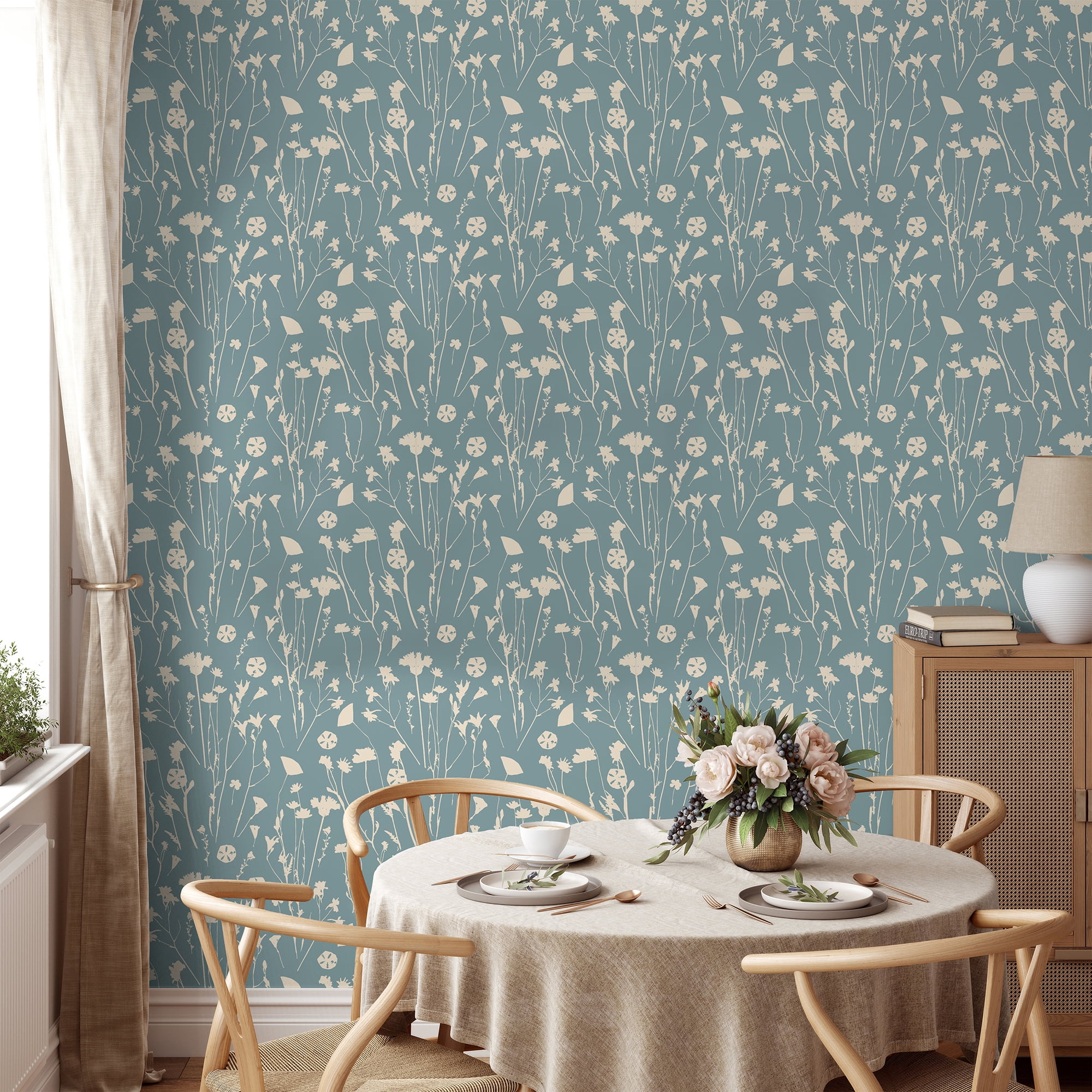 SimurgWallArts - Beige Wildflowers Peel and Stick Vinyl Nursery Wallpaper - 19x118 in, 15.57 Sq. ft.