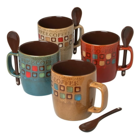 Cooffee Mug Mr. Coffee 90592.08RM Café Americano 8Piece 14 Ounce Mug Set with Spoons, Assorted Styles/Color ()