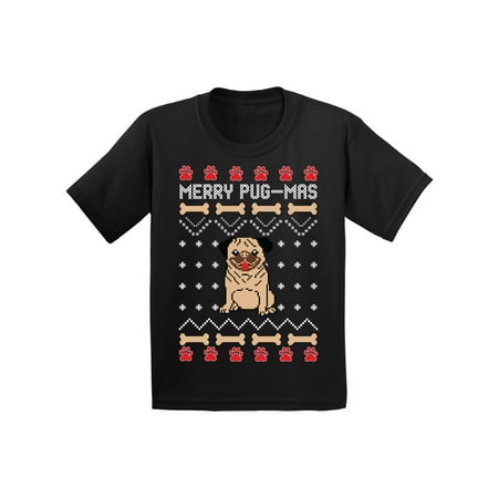 

Awkward Styles Ugly Christmas T-Shirt for Boys Girls Merry Pugmas Dog Pattern Toddler Shirt