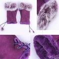 thumbnail image 5 of Girls Women Winter Warm Faux Rabbit Fur Soft Fingerless Gloves Mitts,Pink, 5 of 8