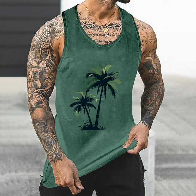 Lolmot Débardeur pour Hommes, Débardeur Homme Sans Couleur Dégradé Impression Col Rond Fine Bretelle Dos Anti-Fuite Régulier Décontracté Sport Blouses