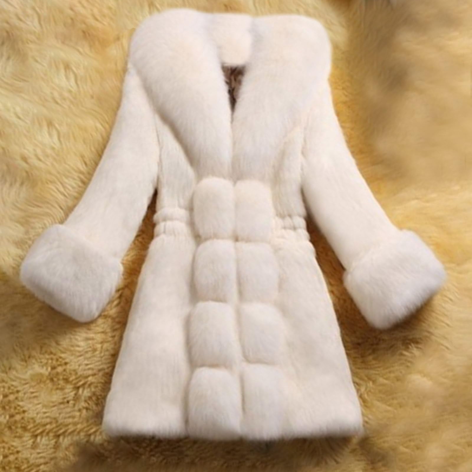Women's Faux Fur Long Jacket Fleece Fuzzy Sherpa Warm Coat Winter Plus Size Bubble Flurry Overcoat Outwear