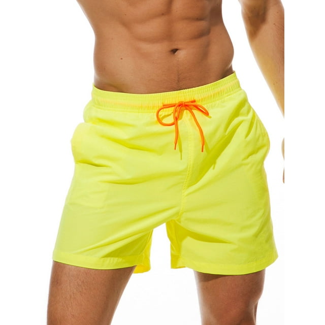 Daeful Men Boardshorts Elastic-Waist Beach Pants Seaside Drawstring Quick Dry Swimsuit Yellow 4XL