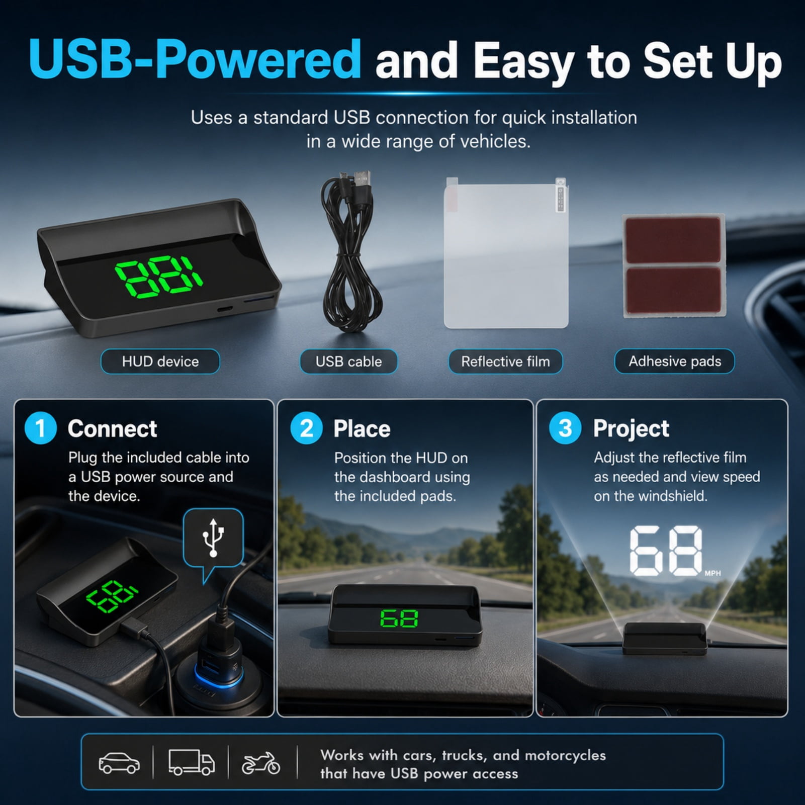 40PCS*Odopus Car Hud, Dual-Mode Positioning Display with Speed Projection