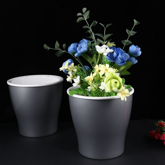 FUTUREORYY Self Watering Pot Regular Shape Plastic Silver 2Pcs for Plant Enthusiasts