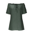 thumbnail image 6 of Jerdar Women's Off-the-Shoulder Drawstring Neck Blouse Short Sleeve Lace Trim Loose Linen Casual Top XL, 6 of 6