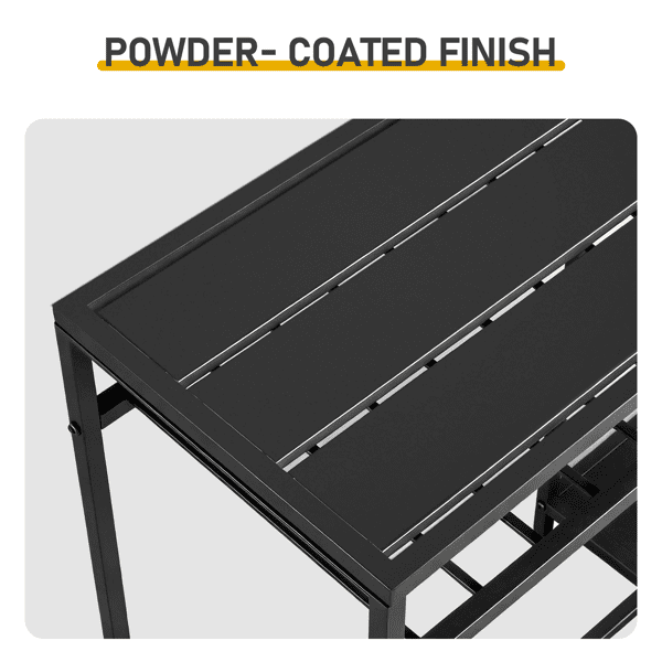Outdoor Patio Bar Table with Multi-Tier Storage Shelves & Wine Glass Rack, Iron Bar Table, 110 x 40 x 94 cm