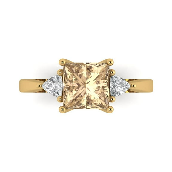 2.32 ctw 3 Stone Anniversary Ring for Women | Princess Cut Yellow Moissanite | Hyperallergenic Solid 14K Yellow Gold