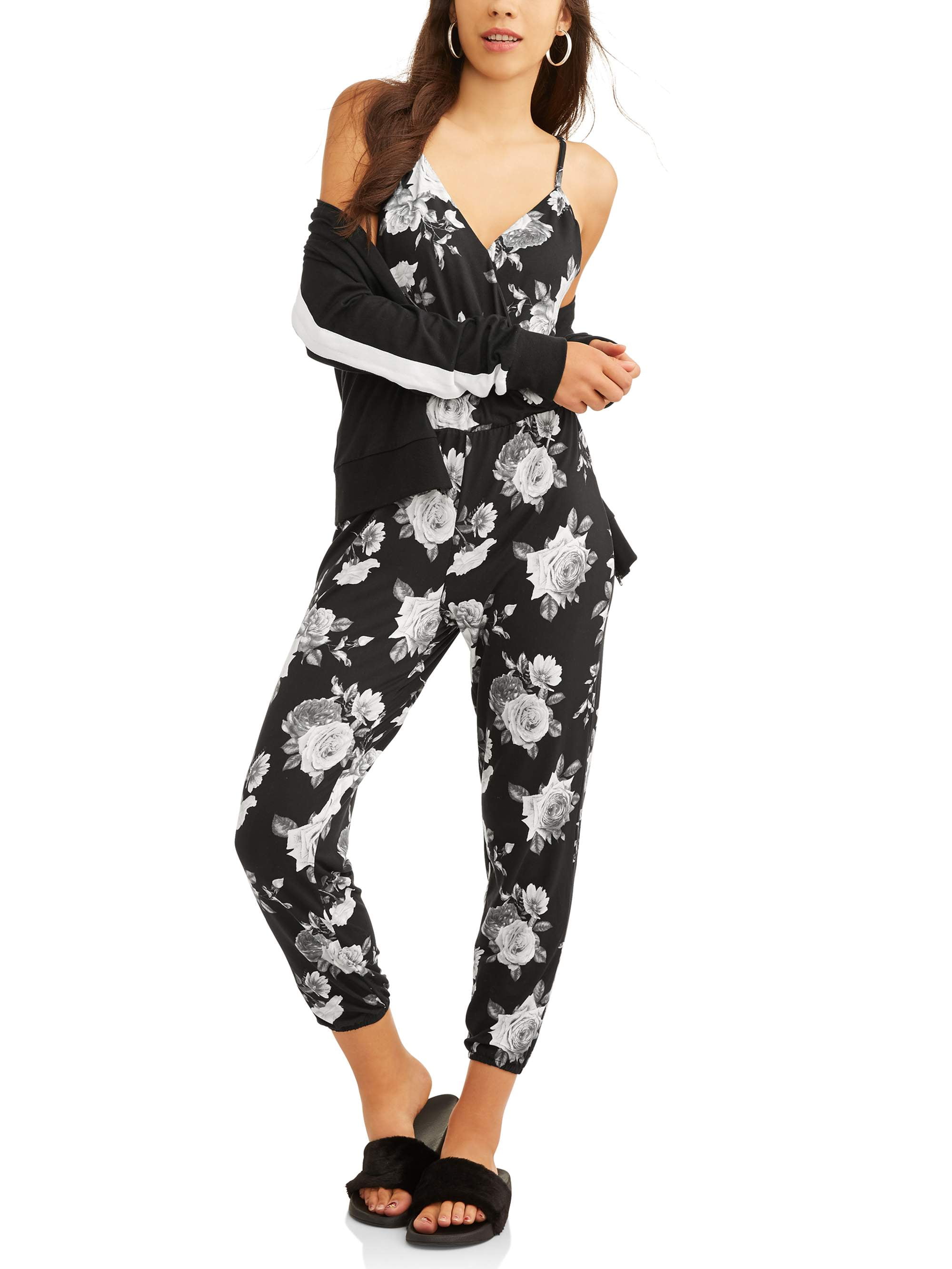 Eye Candy Eye Candy Juniors' Printed Wrap Top Jumpsuit