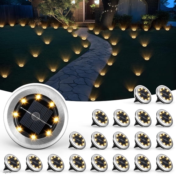 Mini Solar Ground Lights, 24 Pack Solar Lights Outdoor Waterproof, Pathway Lights Solar Powered, Solar Garden Light, Landscape Lighting for Yard Driveway Walkway (Warm White)