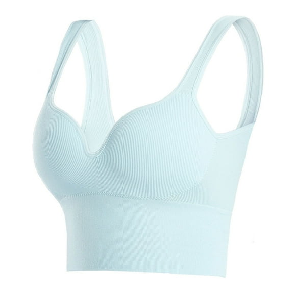 SMihono V Neck Seamless Sports Bra for Women, Wirefree Padded High Support Push Up Bras Fitness Workout Running Crop Tops (Light Blue M )