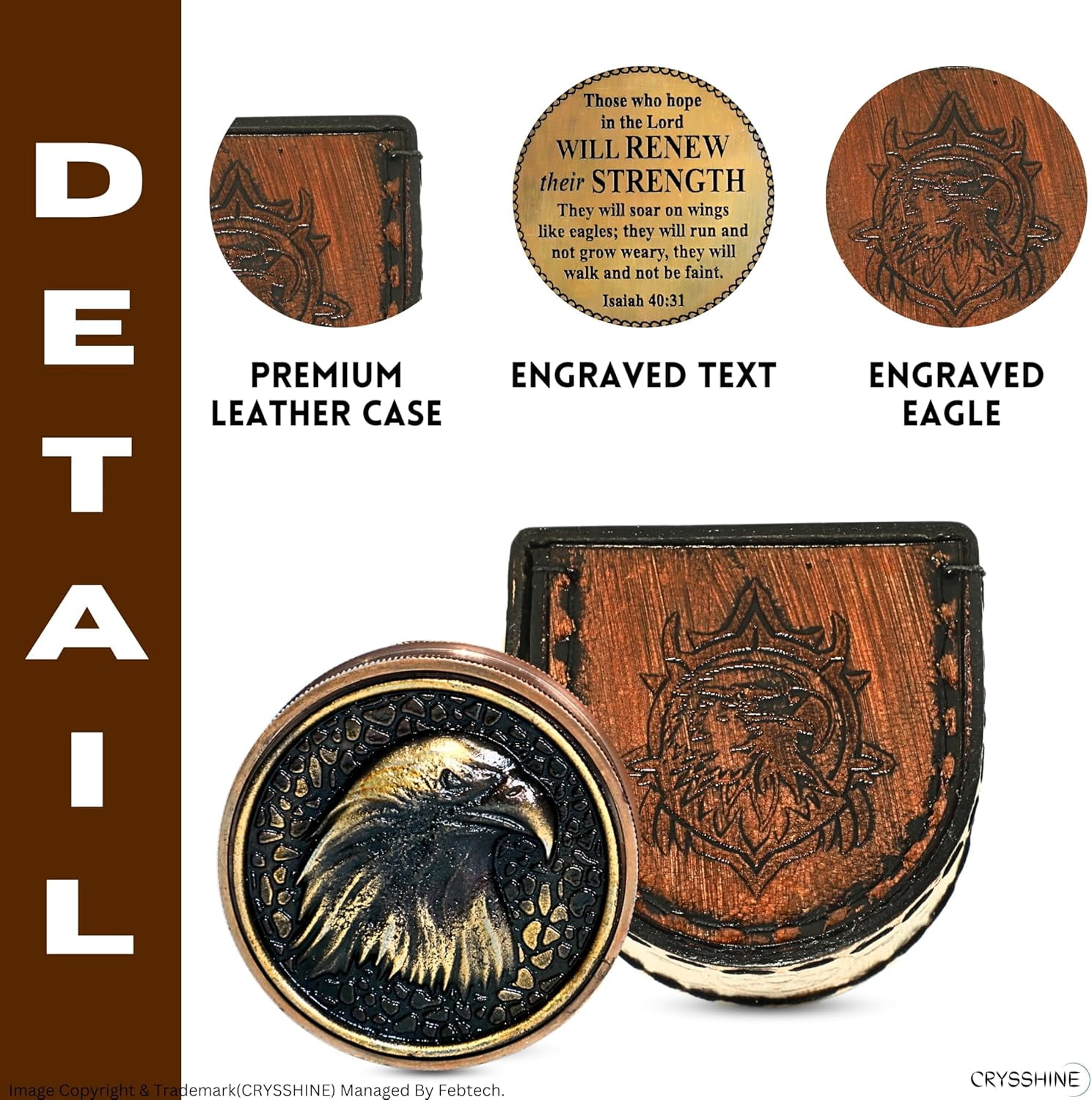 Navy Collection Solid Brass Antique Compass in Leather Case Engraved Eagle Handcrafted Wooden Box | Authentic Mystic Design | Eagle Embossed Lid for Him