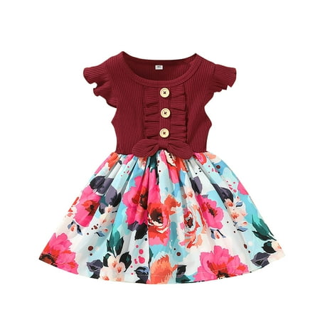 

TQWQT Toddler Infant Baby Girl Dress Floral Ruffle Sleeve Dresses Girls Sundress 4-5T