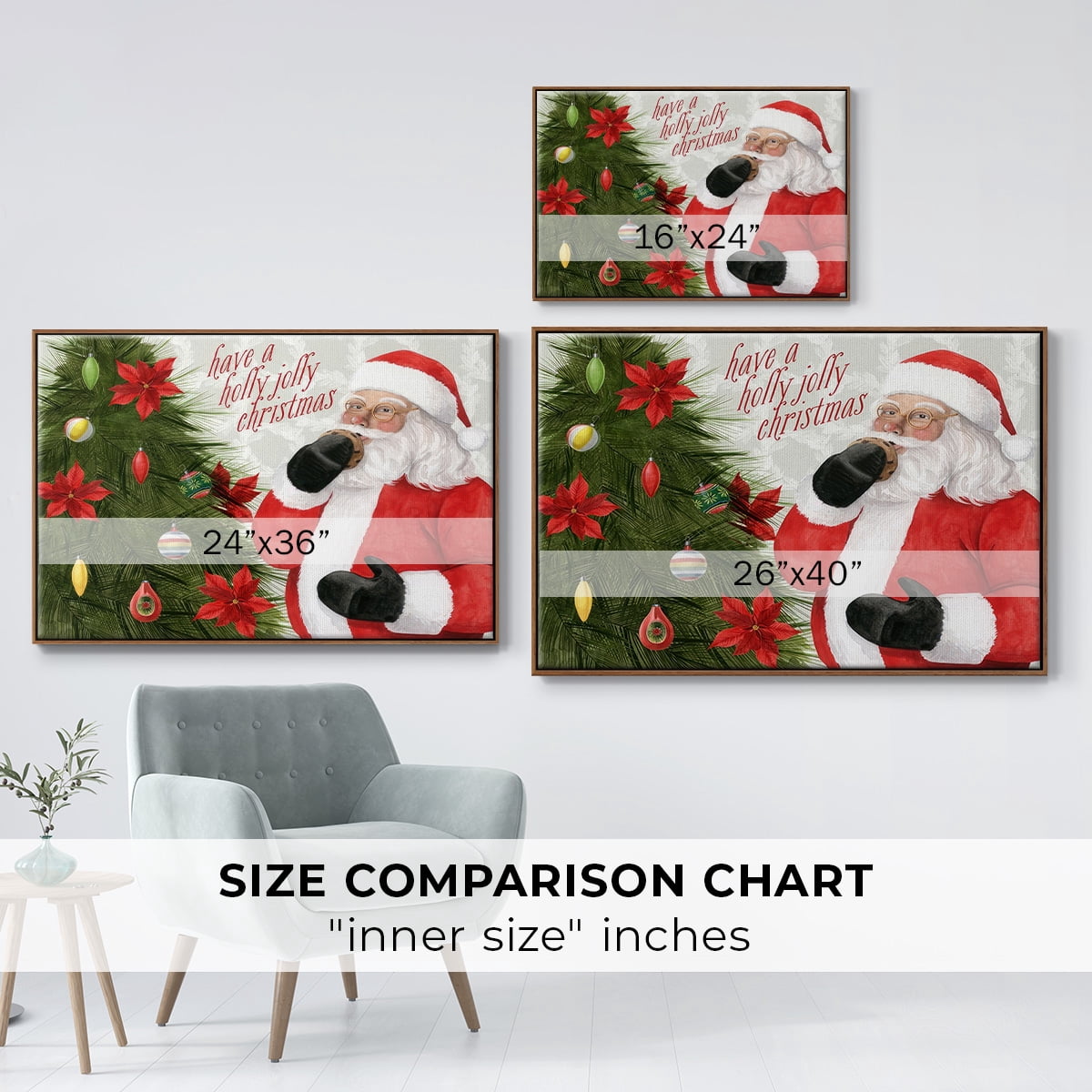 Arose Such a Clatter Collection A - Framed Gallery Wrapped Holiday Canvas - 17 x 25 - Rosewood Frame