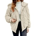 thumbnail image 2 of Women's Double Faced Fleece Jacket, Solid Color Zip Up Hoodie, Oversized Casual Coat, Winter Fall Outerwear, Fleece Lined Hooded Jacket, Warm Loungewear, Everyday Wear Beige L, 2 of 4