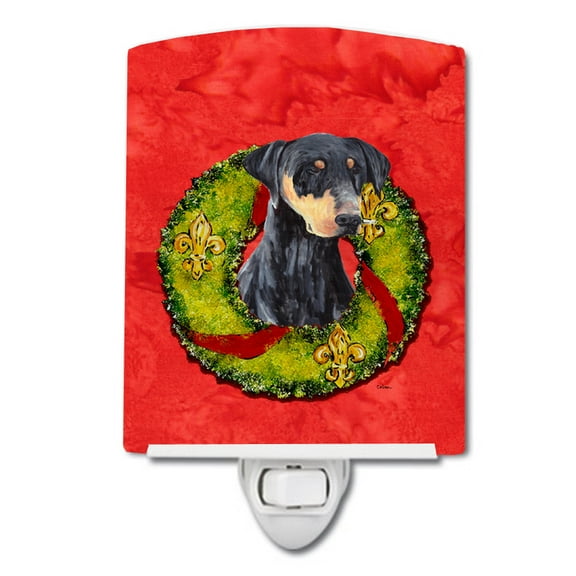 Caroline's Treasures SC9106CNL Doberman Christmas Wreath Ceramic Night Light, 6x4x3", multicolor