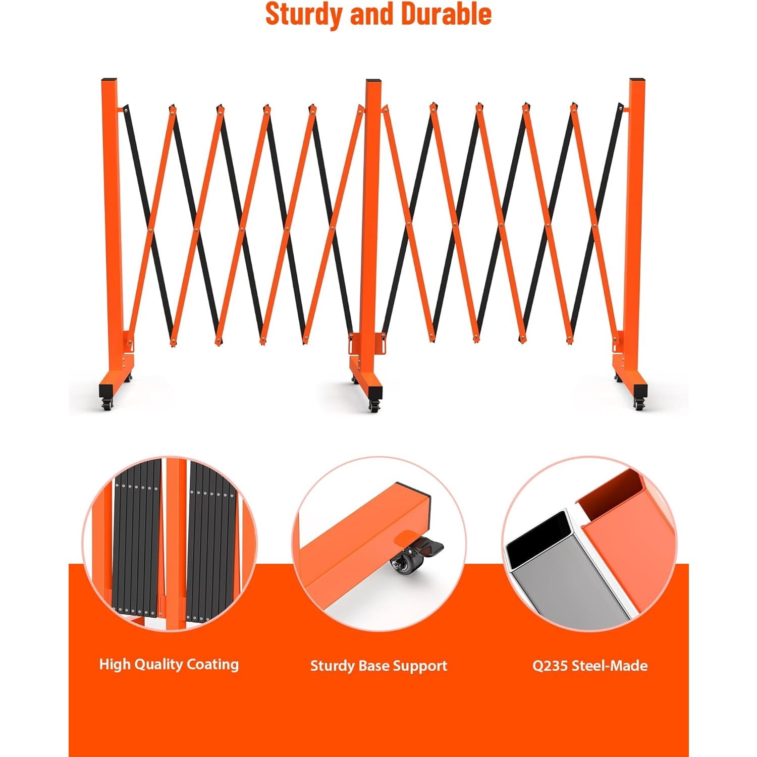 Easily Assembled Metal Expandable Barricade Gate,16FT Folding Safety Barrier Gate,Outdoor Flexible Mobile Barrier Gate,Orange