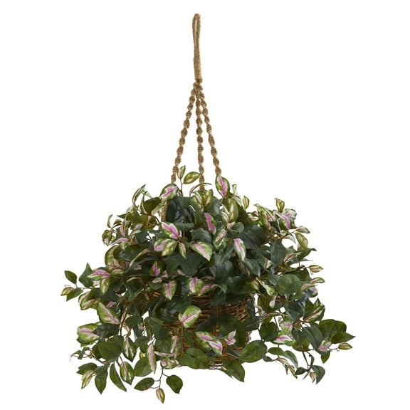 Nearly Natural 30" Hoya Plastic Artificial Plant Hanging Basket, Green
