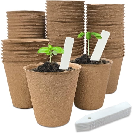 40Pcs 3.15 Inch Peat Pots  Biodegradable Eco-Friendly Round Plant Seedling Starters Kit  Seed Germination Trays with 10 Plant Labels for Flower Vegetable Tomato Saplings & Herb Seed Germination