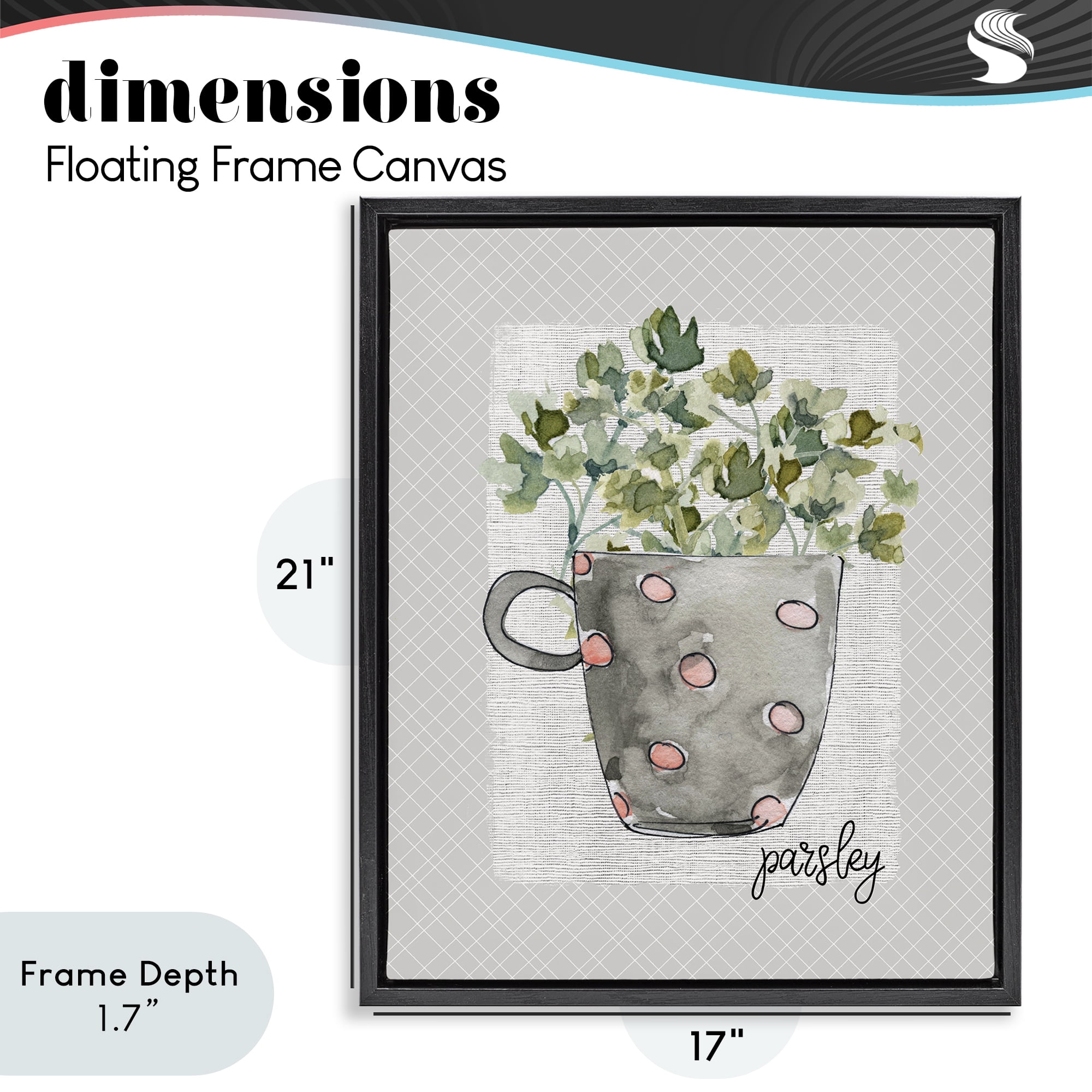 Stupell Industries Parsley Herb Mug Black Framed Floater Canvas Wall Art, design by Livi Finn